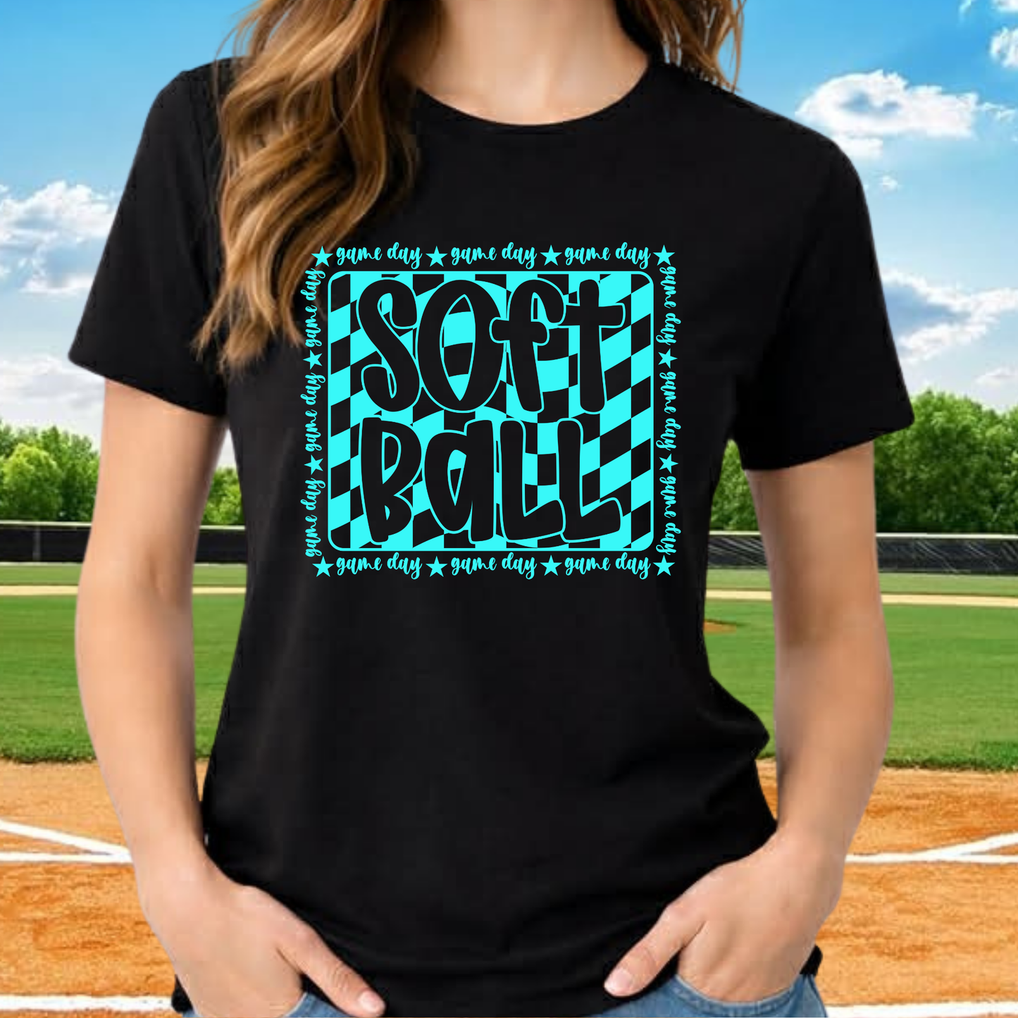 Softball Check Blue