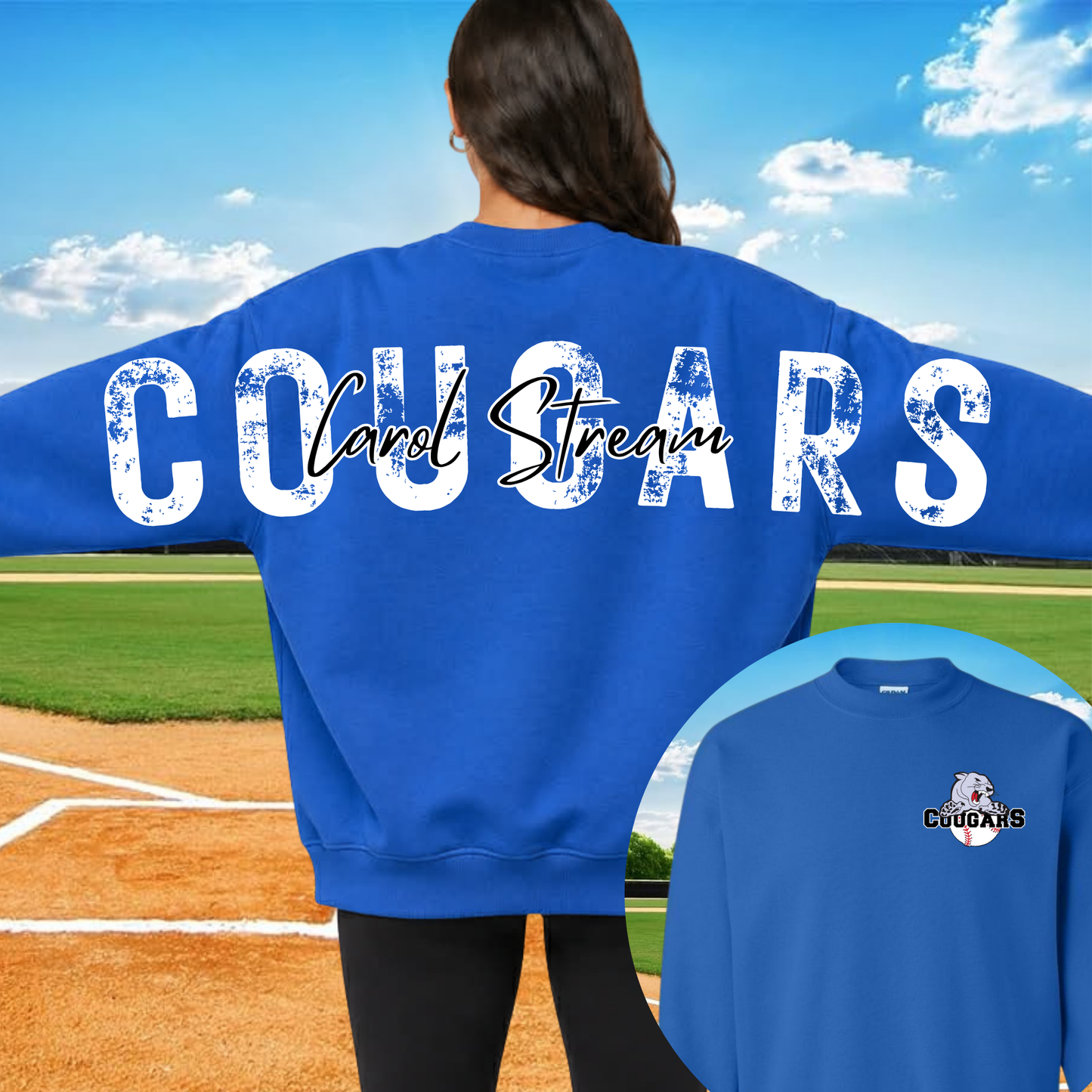 Carol Stream Cougar Back Print Crewneck